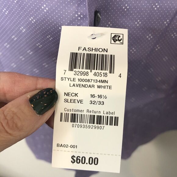 Alfani NWT Men's Regular Fit AlfaTech Button Up Lavender w/White Dots Shirt L - Picture 5 of 9